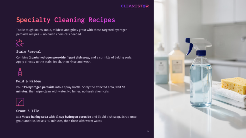 A Spray Bottle Filled With Blue Cleaning Solution Sits On A Counter Next To A Yellow Sponge And White Towels, With Cleaning Product Bottles In The Background.