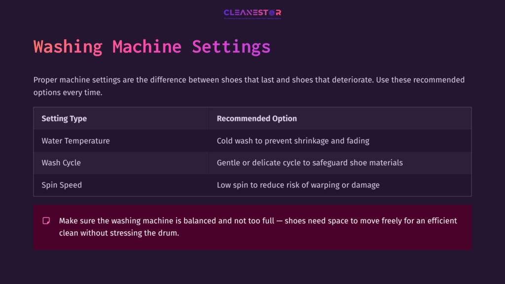 Table Outlining Washing Machine Settings For Shoes, Featuring Sections For Water Temperature And Wash Cycle Recommendations.