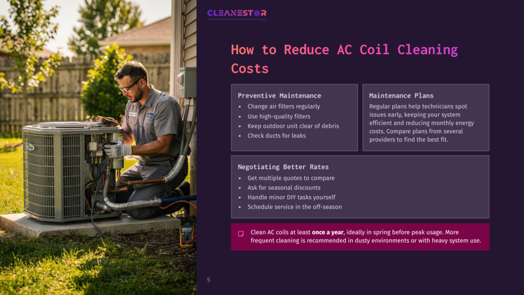 5 How To Reduce Ac Coil Cleaning Costs A Technician In A Blue Uniform And White Gloves Works On An Outdoor Ac Unit, Checking Its Components. The Image Highlights Ac Maintenance And Cleaning.