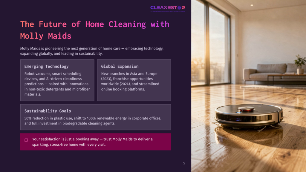 A Robotic Vacuum Cleaner Navigates A Sunlit, Modern Living Room Floor, Near A Couch And A Large Window. The Text &Quot;Cleanestor&Quot; Is Visible At The Top Of The Image.