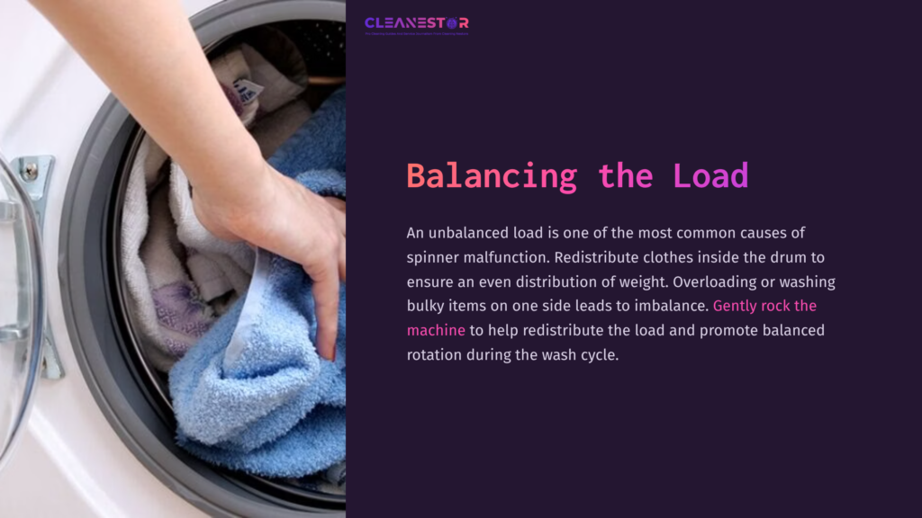 A Hand Reaches Into A Washing Machine Drum Filled With Colorful Towels, Emphasizing The Importance Of Load Balancing For Proper Operation.
