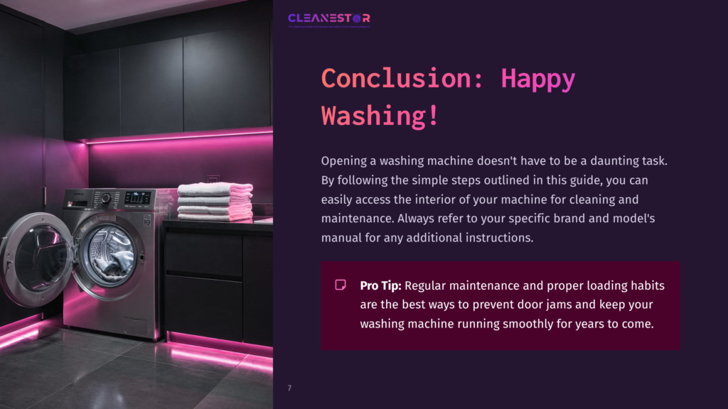 A Sleek Laundry Room Featuring A Silver Washing Machine And Dryer, Stacked Towels, And Pink Neon Lighting Against Dark Cabinetry.