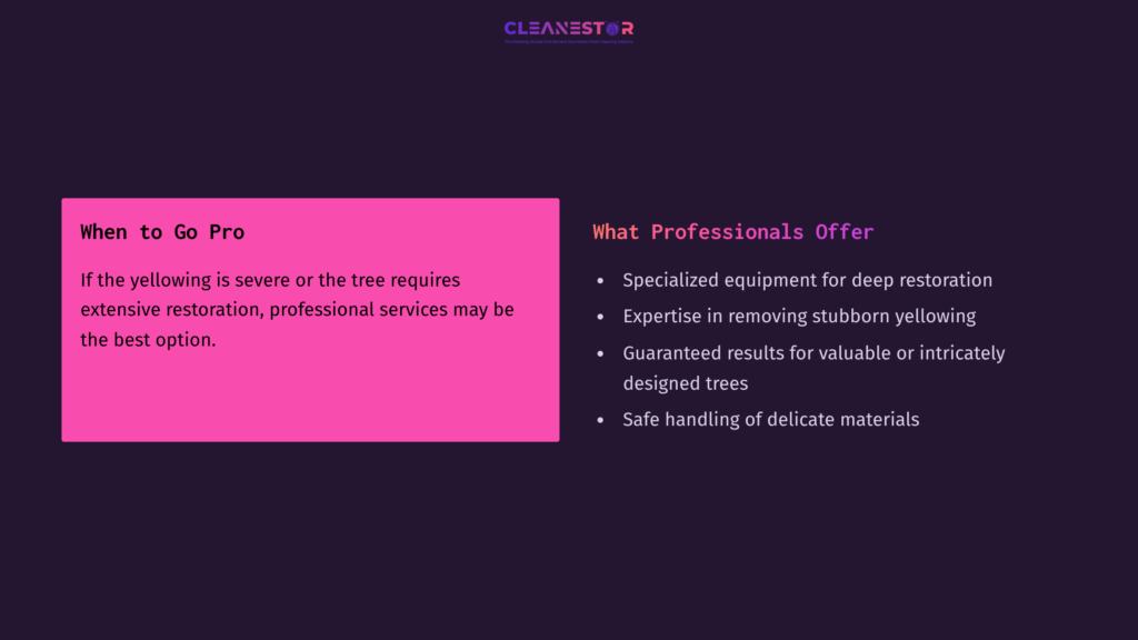 7 When To Go Pro Bold Pink Text Outlines Professional Services For Deep Cleaning White Christmas Trees On A Dark Purple Background.