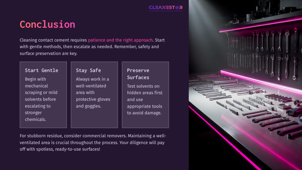 A Well-Organized Workbench With Various Tools Illuminated By Purple Lighting, Emphasizing Surface Cleaning And Safety Tips.