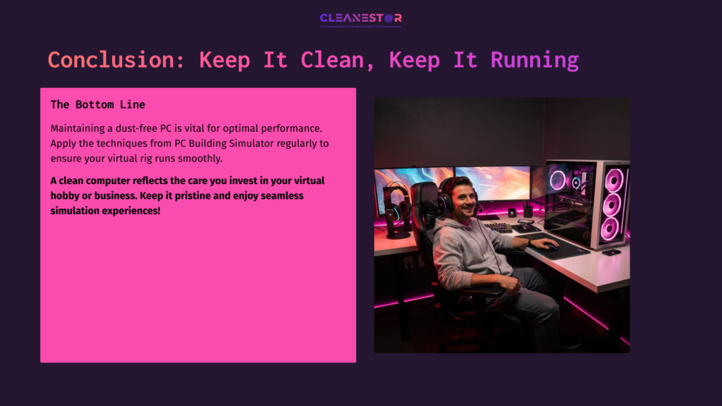 A Person Smiles At A Computer Setup With Vibrant Rgb Lighting, Highlighting A Clean And Organized Gaming Space.