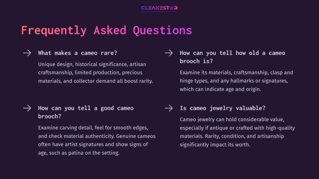 Text On A Dark Background Explaining Cameo Brooches, Covering Rarity, Authenticity, Valuation, And Details About Craftsmanship.