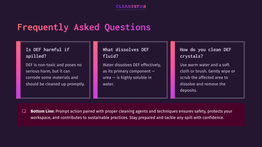 Text On A Dark Background Lists Faqs About Def Fluid, Featuring Pink Accents And Clear Headings On Dissolving, Cleaning, And Safety.