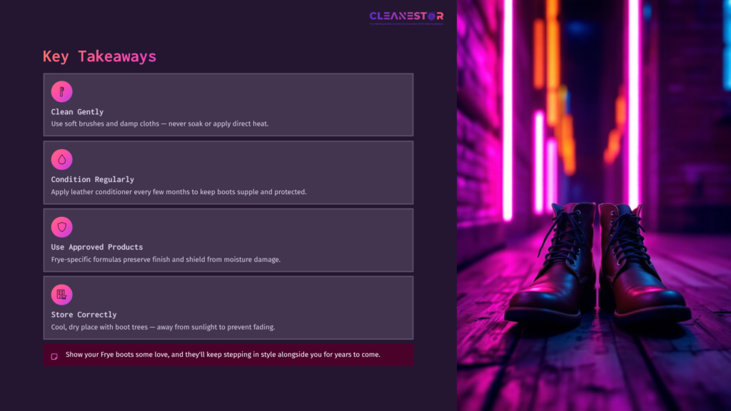 Black Frye Boots On A Wooden Floor Against A Vibrant, Colorful Backdrop Of Neon Lights, Highlighting A Stylish And Modern Setting.