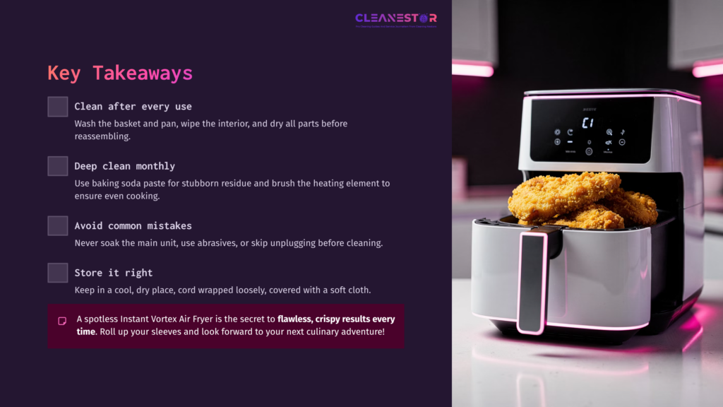 Black And Silver Instant Vortex Air Fryer With Cooked Chicken Inside, Displayed Against A Purple Background With Modern Lighting.