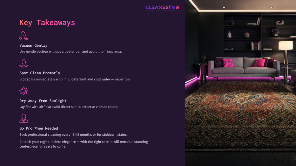 Living Room With A Hand-Knotted Wool Rug; Dark Walls, A Plush Sofa With Bright Cushions, And Ambient Lighting Create A Cozy Atmosphere.