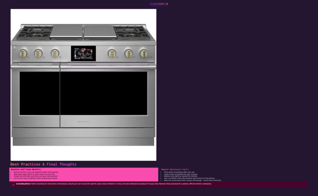 Stainless Steel Ge Monogram Oven With A Large Black Glass Door, Four Burners On Top, And Control Knobs Beneath The Display Panel.