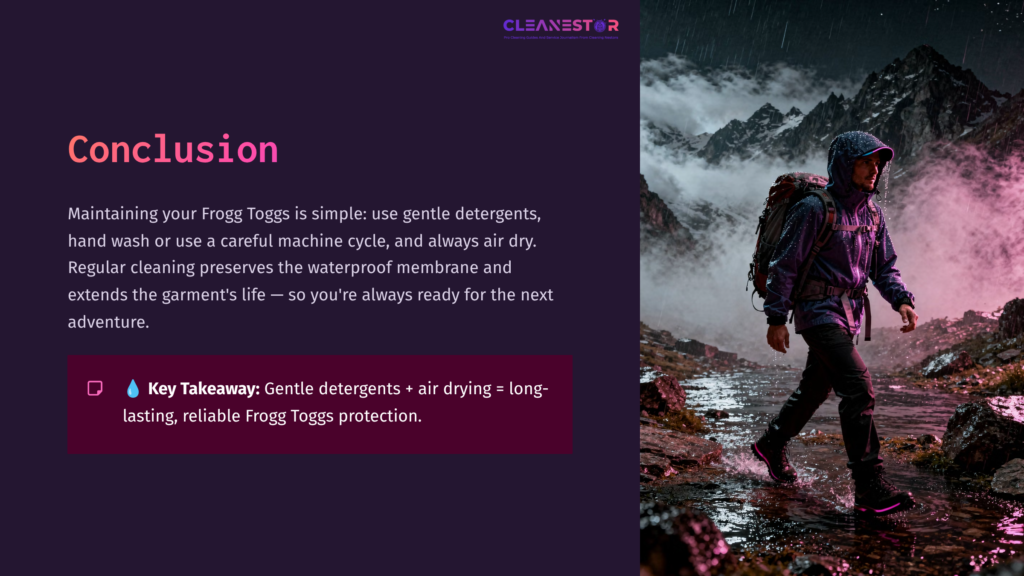 A Person Walking In A Rugged Landscape During Rain, Emphasizing The Importance Of Caring For Frogg Toggs With Gentle Detergents And Air Drying.