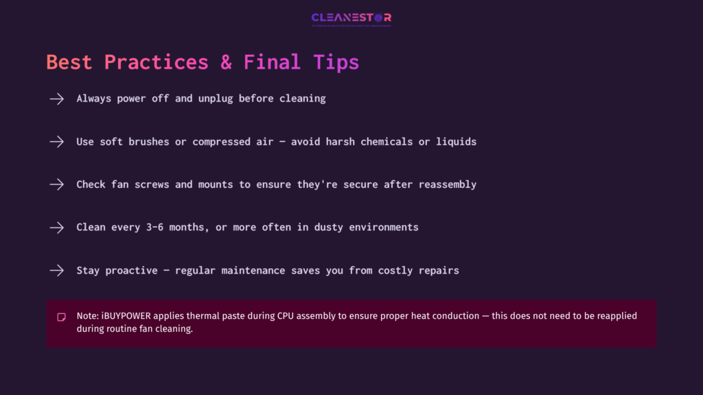 Tips For Cleaning Pc Fans: Power Off Before Cleaning, Use Compressed Air, Check Screws, Clean Regularly To Prevent Damage.