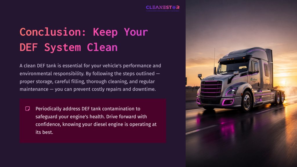 12 Conclusion Keep Your Def System Clean A Large Truck Is Parked On A Road At Dusk, With Purple-Tinted Sky And A Bright, Illuminated Background Highlighting Its Features.