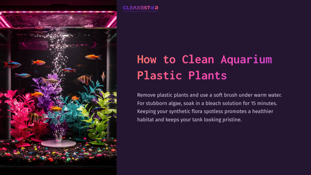 1 How To Clean Aquarium Plastic Plants Colorful Plastic Plants In An Aquarium With Vibrant Fish, Illuminated By Pink And Purple Lights, Set Against A Dark Background.