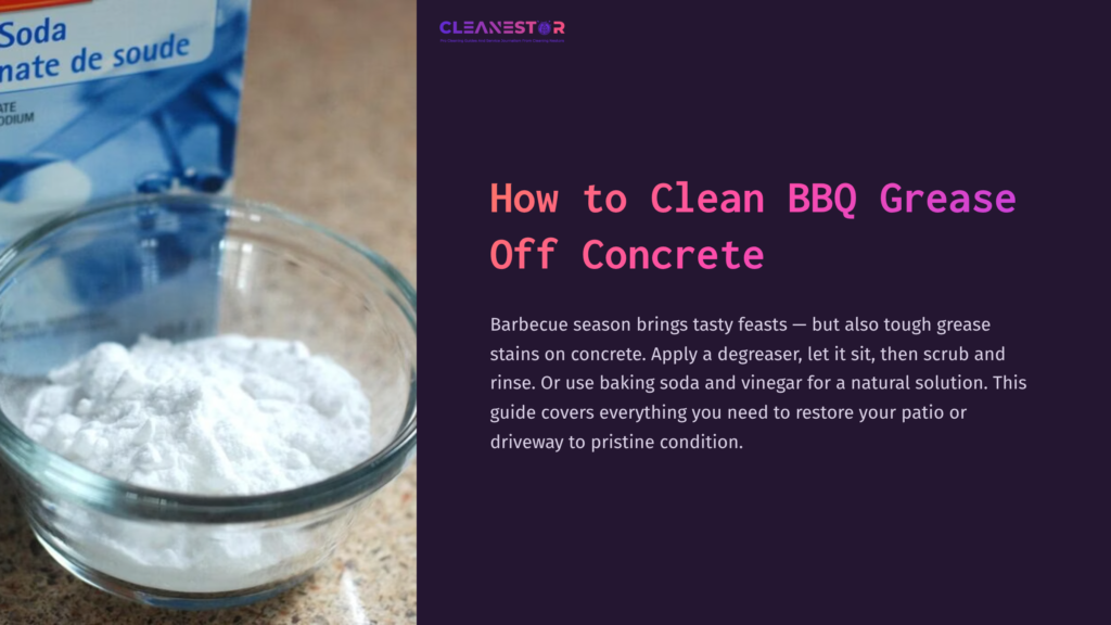 A Clear Glass Bowl Filled With White Powder, Placed On A Light Countertop, With A Blue Packet Of Baking Soda In The Background.