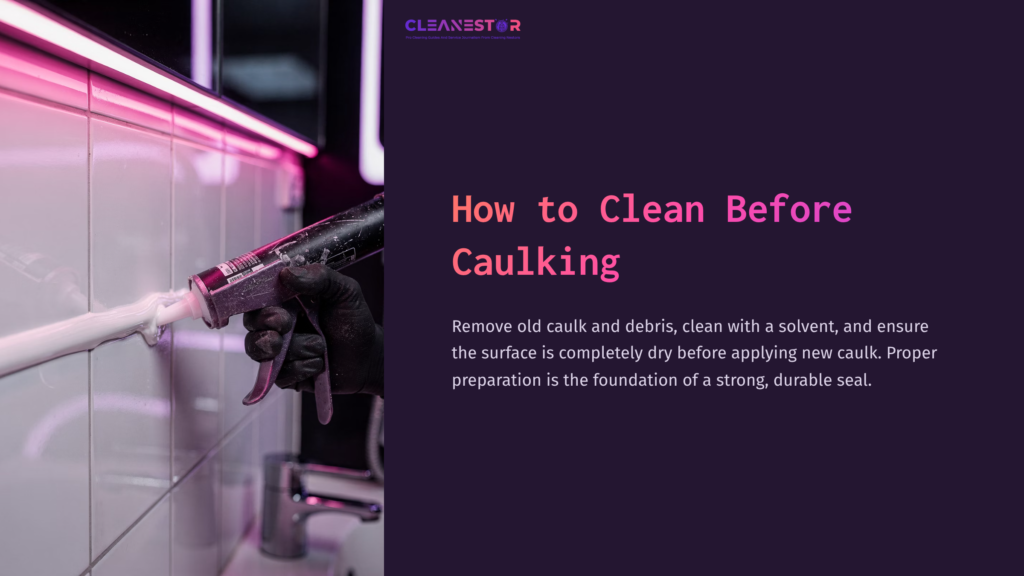 1 How To Clean Before Caulking A Person Applying Caulk To A Tiled Surface With A Caulking Gun, Set Against A Modern, Brightly Lit Background.