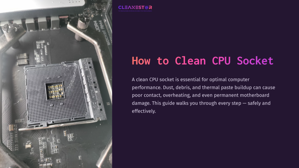 Close-Up Of A Cpu Socket On A Motherboard, Highlighting The Clean Grid Pattern Surrounded By Dark Tones, Emphasizing Maintenance Importance.