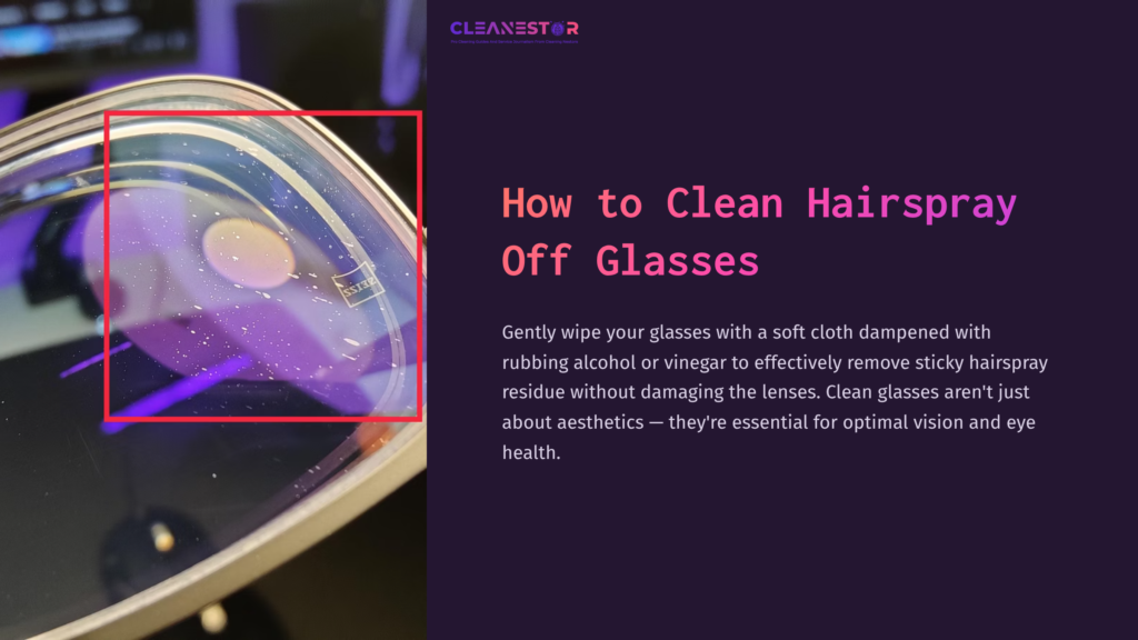 Close-Up Of Eyeglasses With A Soft Cloth, Highlighting Residue On The Lens. Background Has A Blurred, Colorful Gradient.