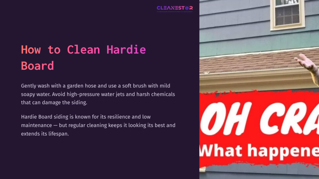 A Blue Hardie Board Siding With A Red Sign That Says &Quot;Oh Crap! What Happened?&Quot; On A Contrasting Purple Background.
