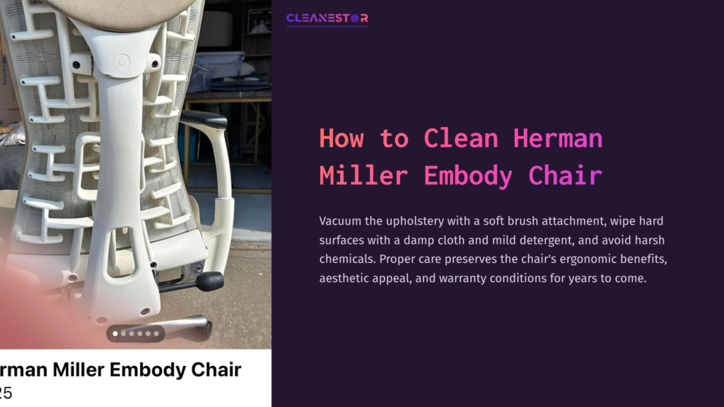 1 How To Clean Herman Miller Embody Chair A Herman Miller Embody Chair On A Plastic Surface, Showcasing Its Unique Ergonomic Design In A Light Color Against A Dark Background.