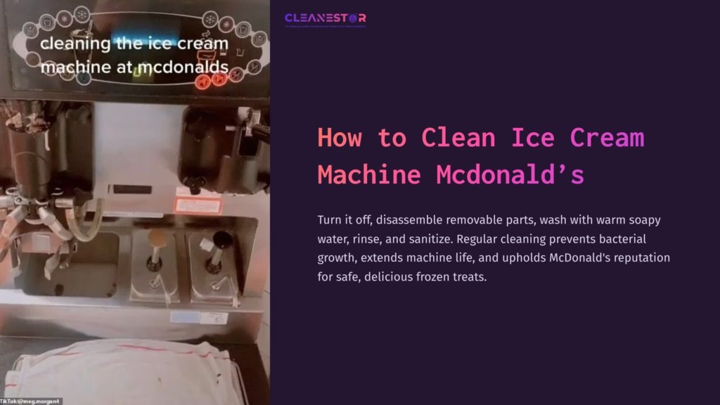 Top-Down View Of A Mcdonald'S Ice Cream Machine With Visible Components, Surrounded By Cleaning Tools And Instructions In Bold Text.