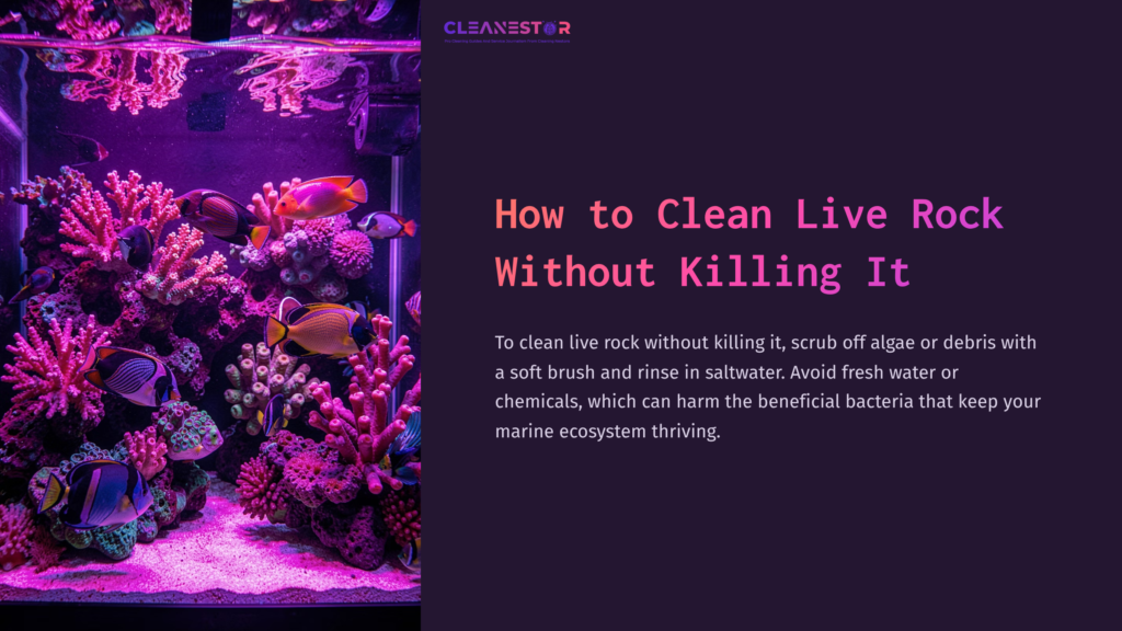 Vibrant Aquarium Scene Featuring Live Rock, Colorful Coral, And Various Fish Against A Purple-Lit Backdrop, Illustrating Marine Life.