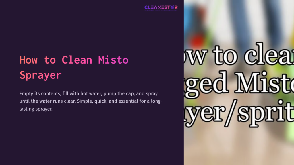 Instructions On Cleaning A Misto Sprayer With A Dark Purple Background And Colorful Elements Blurred In The Background.