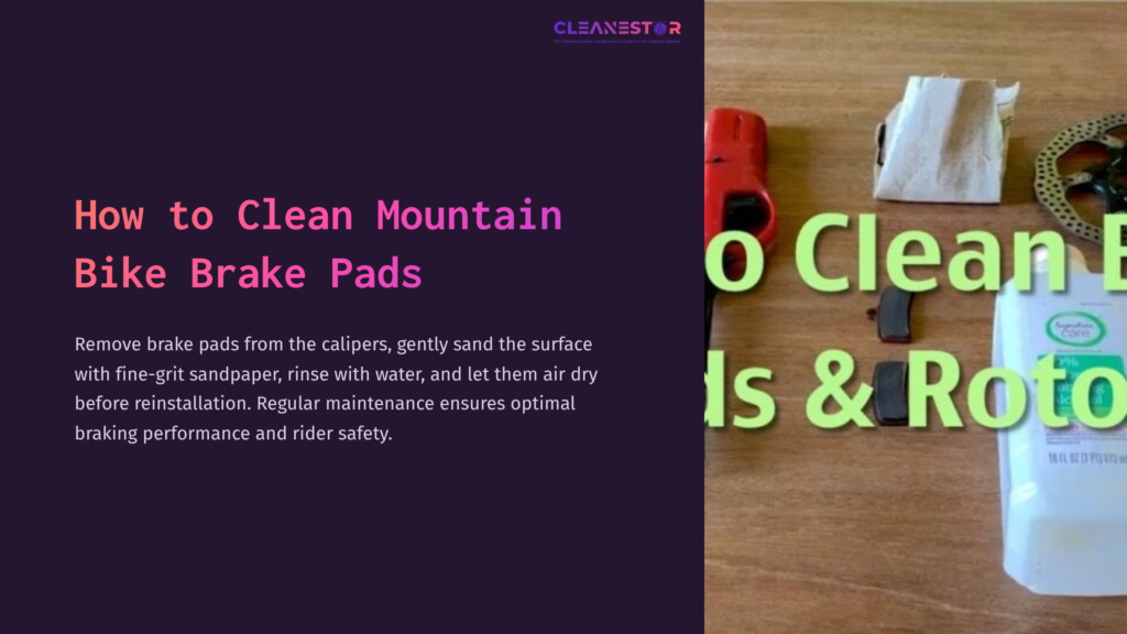 Tools And Materials For Cleaning Mountain Bike Brake Pads, Including Sandpaper, Water Container, And Brake Components On A Wooden Surface.