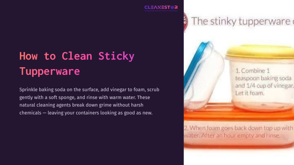 Brightly Colored Tupperware Containers With A Lid, Surrounded By Baking Soda And Vinegar, On A Clean Surface, Illustrating A Cleaning Process.
