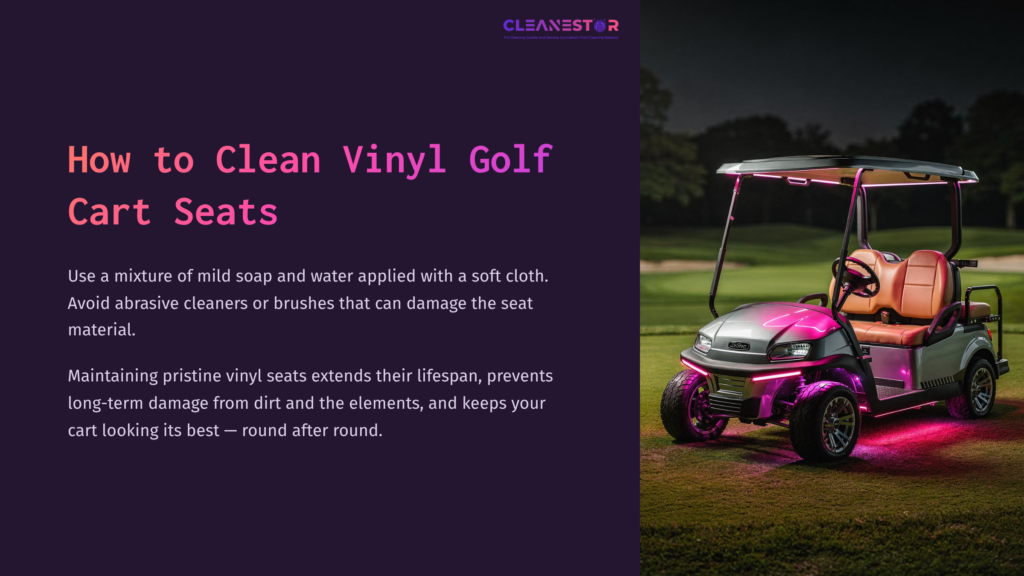 A Pink And Gray Golf Cart On A Green Lawn Under Soft Lighting, Promoting Tips For Cleaning Vinyl Seats.
