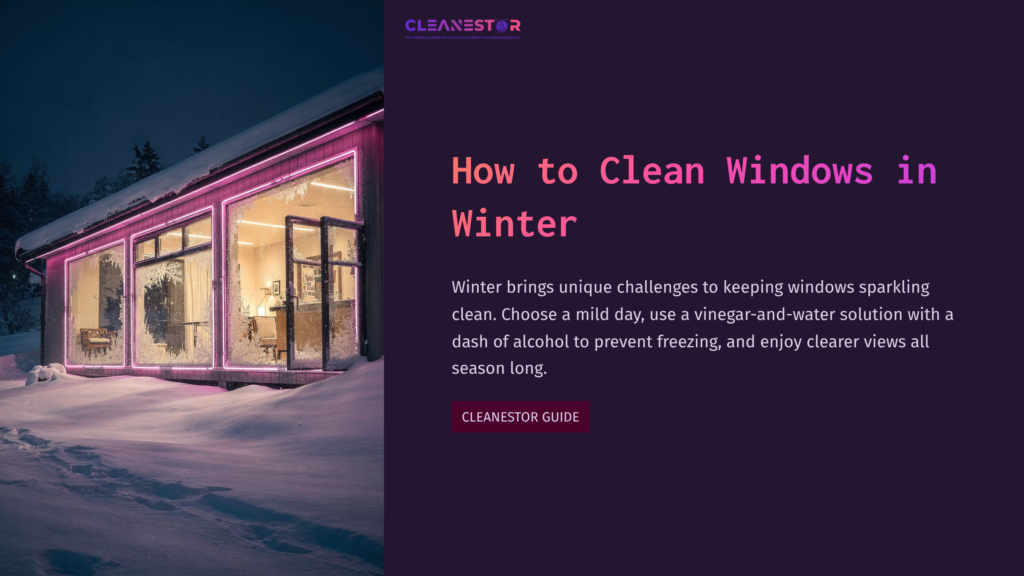 A Cozy House With Large Windows, Illuminated Warmly, Surrounded By Snow. Pink Neon Lights Accentuate The Exterior.