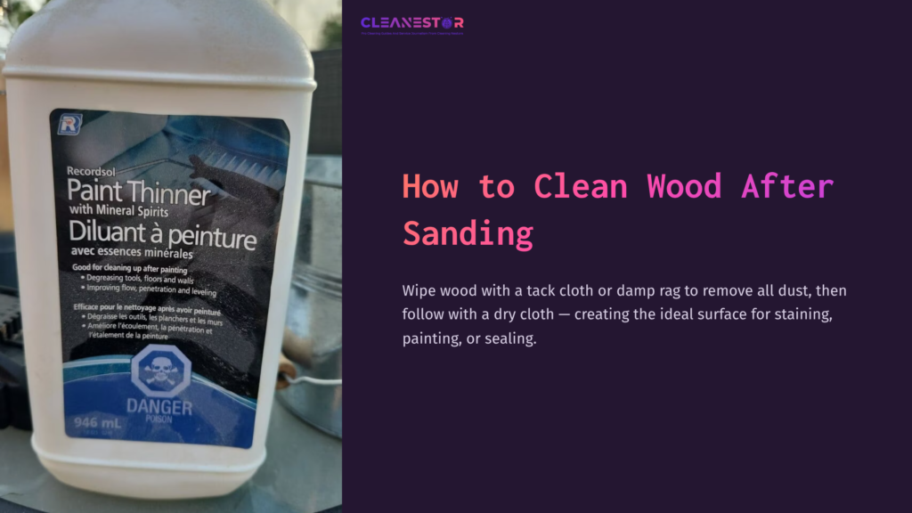 A Bottle Of Paint Thinner With A Clear Label, Surrounded By A Soft-Focus Background, Indicating Preparation For Wood Finishing.