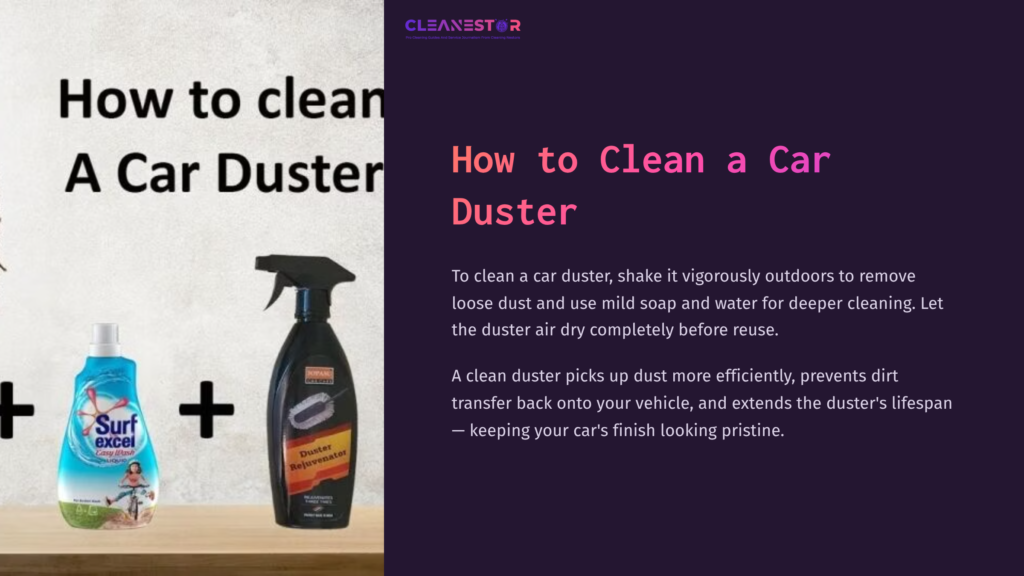 Car Cleaning Supplies Displayed: A Spray Bottle With A Black Nozzle, A Liquid Cleaner Labeled &Quot;Surf Excel,&Quot; And A Blue Duster Against A Light Background.