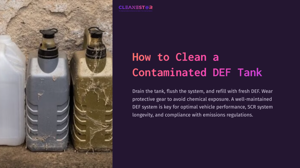 1 How To Clean A Contaminated Def Tank Two Def (Diesel Exhaust Fluid) Jerry Cans, One White And One Olive Green, Sit Against A Textured Wall, Showing Signs Of Wear And Dirt.