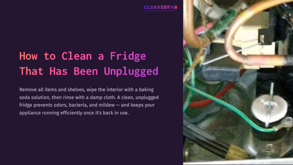 Close-Up Of A Fridge Interior Showing Wires And Components, With A Focus On Cleaning Supplies And Hints Of Moisture.