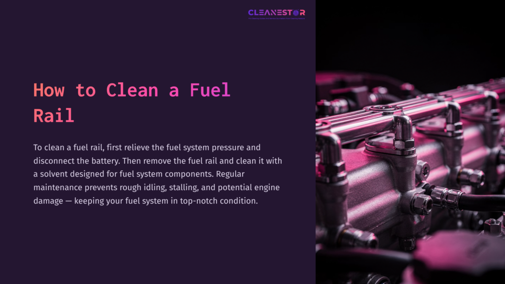 Close-Up Of A Metallic Fuel Rail With Pink And Purple Lighting, Highlighting Its Intricate Design And Connections Within An Engine Context.