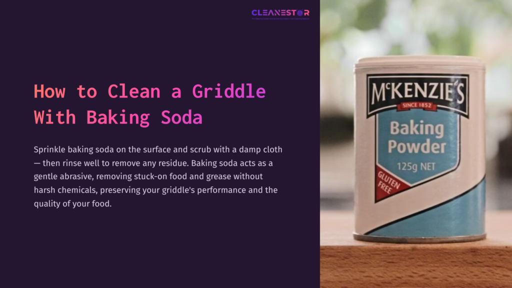 A White Canister Of Baking Powder With A Blue Label Sits On A Table, Surrounded By A Blurred Green Background.