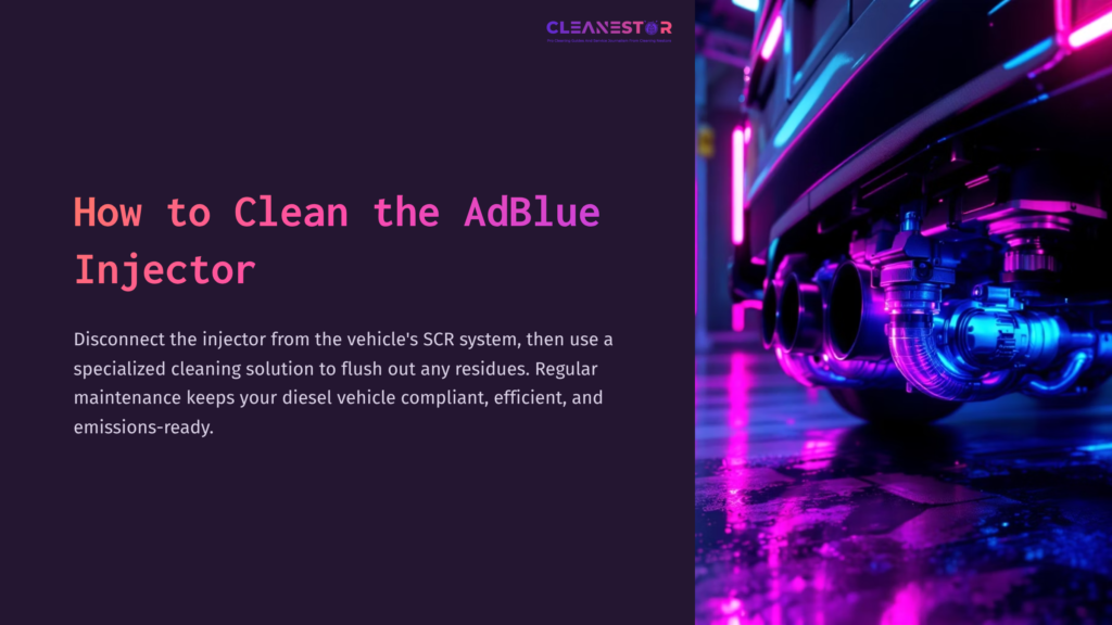1 How To Clean The Adblue Injector A Close-Up Of A Vehicle'S Exhaust System With Vibrant Purple And Blue Lighting, Highlighting The Adblue Injector Area.