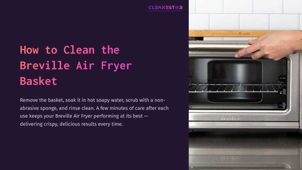 A Breville Air Fryer With An Open Basket, Showcasing Its Stainless Steel Interior And A Wooden Countertop Beneath.