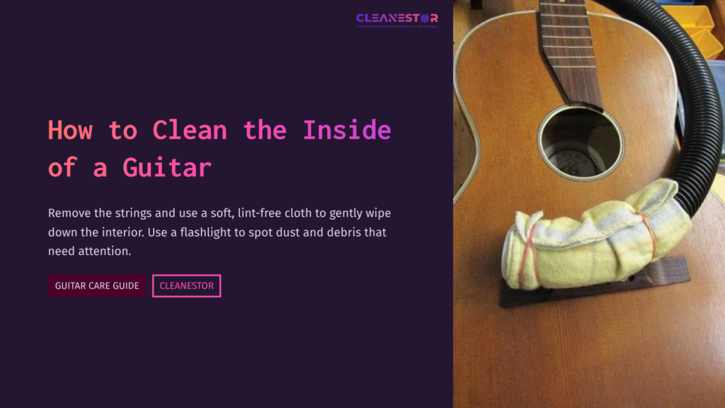 A Close-Up Of An Acoustic Guitar With A Clean Beige Cloth Resting On The Body, Highlighting The Sound Hole And Strings Removed.