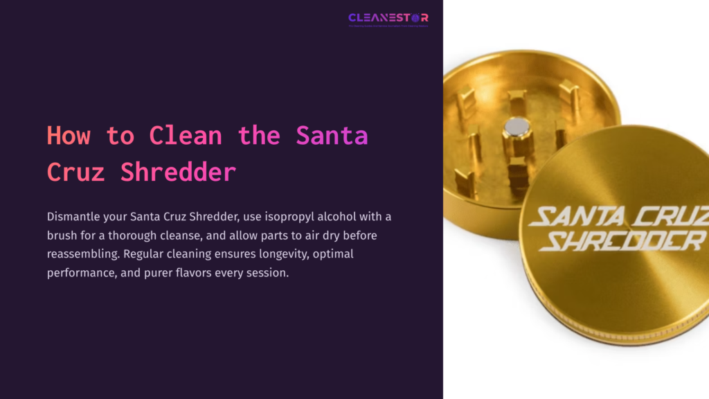 Gold Santa Cruz Shredder With White Logo On A Dark Background, Alongside Cleaning Instructions Highlighting The Importance Of Regular Maintenance.