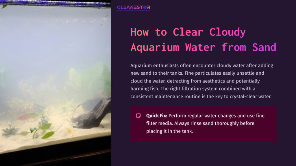 A Cloudy Aquarium With Sand Substrate And Aquatic Plants, Highlighting The Need For Proper Filtration And Maintenance.