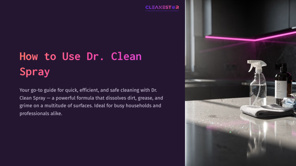 1 How To Use Dr Clean Spray A Countertop With A Spray Bottle, Cloth, And Cleaning Products, Featuring A Sleek, Modern Design And Soft Pink Lighting.
