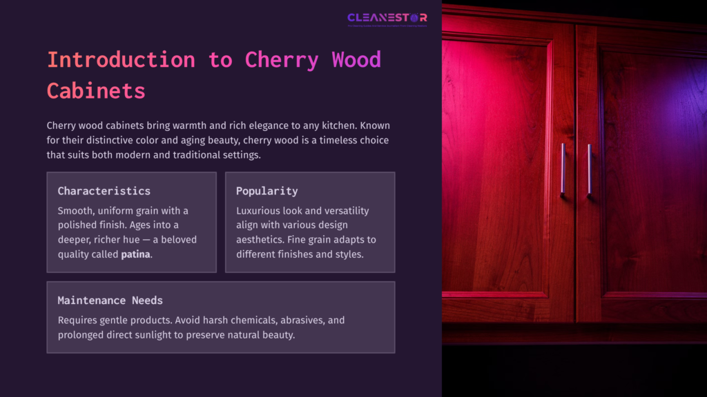 Cherry Wood Cabinet With A Rich, Reddish-Brown Finish, Showcasing Smooth Grain And Elegant Design Against A Dark Background.