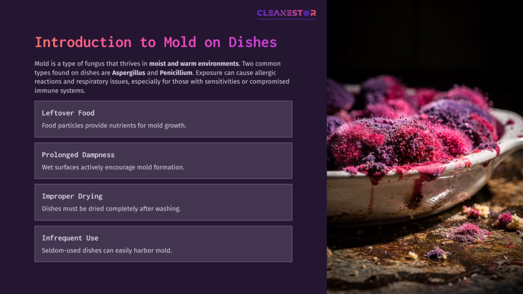 A Close-Up Of Moldy Dishes With Vibrant Purple And Pink Mold, Contrasting Against A Dark Background, Highlighting The Issue Of Mold On Tableware.