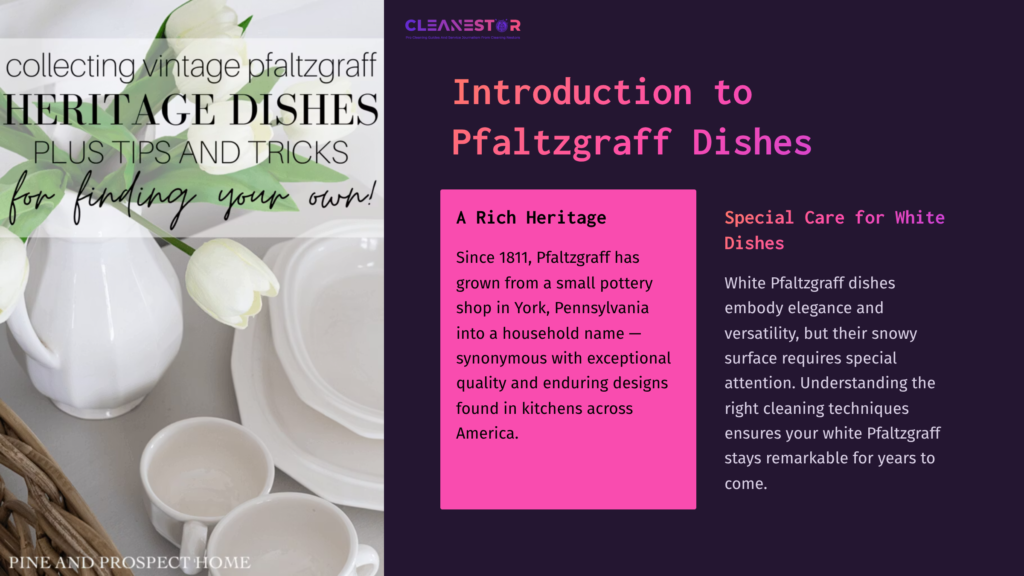 White Pfaltzgraff Dishes Displayed On A Table, Featuring A Mix Of Elegant White Ceramics And A Colorful Text Layout On Tips For Care.