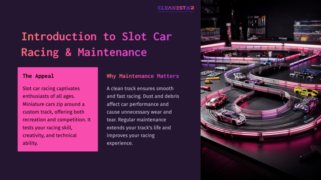2 Introduction To Slot Car Racing And Maintenance Colorful Slot Cars Racing Along A Curved Track, Highlighted With Neon Lights; The Scene Emphasizes Maintenance For Optimal Performance.