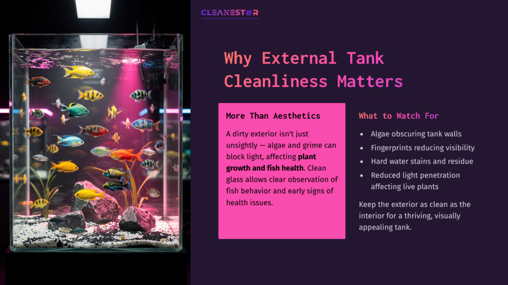 A Well-Lit Fish Tank Filled With Colorful Fish, With Vibrant Pink Lighting And A Clean Glass Exterior, Set Against A Dark Background.