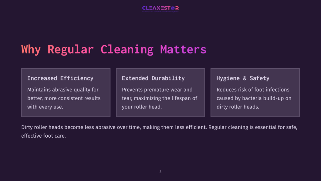 Textual Content Highlights Benefits Of Regular Cleaning, With Sections On Efficiency, Durability, And Hygiene, Against A Dark Purple Background.